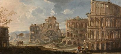 null Attribué à Paolo ANESI (1697-1773)
Vues de Rome 
Paire de toiles
39 x 85 cm...