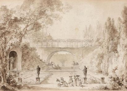 null Jean Baptiste MARECHAL (actif entre 1779 et 1824)
Vue animée d'un parc 
Lavis...