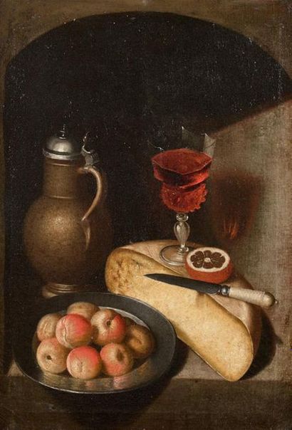 null Dans le goût de Georg Flegel
Nature morte au fromage, pichet, verre de vin et
coupe...