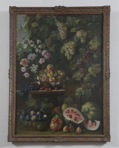 null Giovanni STANCHI (1608-1675)
Nature morte de pêches, raisins, figues, grenades...