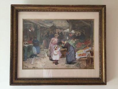 null École française, vers 1900 Gilbert
La récompense
Gouache.
24 x 35 cm 