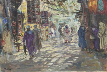 null Henri Jean PONTOY (1888-1968)
Le souk de Marrakech
Huile sur toile signée en...