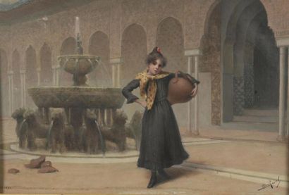 null Henry ROVEL (1849-1926)
Fontaine aux lions à l'Alhambra, 1891
Huile sur toile...