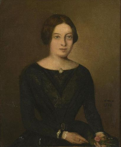 null Jean Jacques Henner 1829 - 1905 
Portrait de femme en noir
Huile sur toile signé...