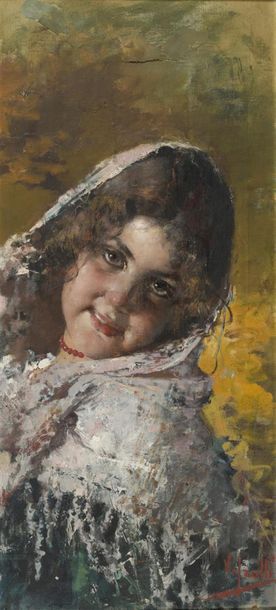 null Vicenzo IROLLI (1860-1942/49)
Porrait de jeune fille
Huile sur toile signée...
