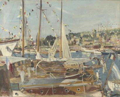null Lucien ADRION (1889-1953)
Bateau au port
Huile sur toile signée en bas à gauche...