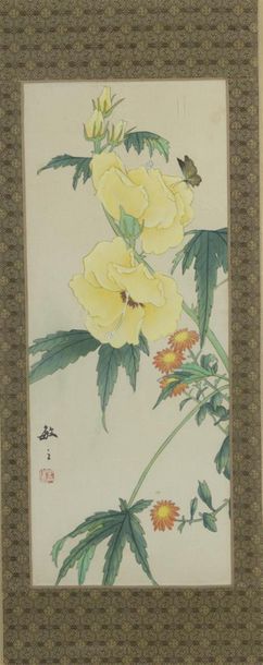 null Deux peintures à l'encre et couleur
sur soie encadrées
Chine, XXe siècle
Représentant...