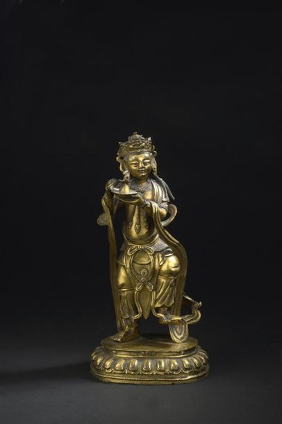Statuette de boddhisattva en bronze doré
Chine,...