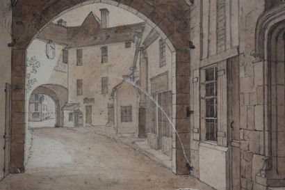null Etienne BOUHOT (1780 - 1862)
La porte Sauvigny de Semur en Auxois
Lavis et encre
35...