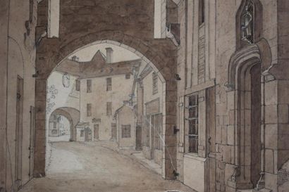 null Etienne BOUHOT (1780 - 1862)
La porte Sauvigny de Semur en Auxois
Lavis et encre
35...