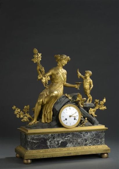 null Pendule "à la bacchante", attribuée à Thomire, vers 1795-1800
En bronze ciselé,...