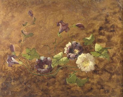 null École fran çaise vers 1880
Fleurs sur fond mordoré
Deux huiles sur panneau.
37...