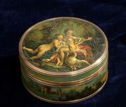 null Boîte en vernis Martin, cerclage en or d'époque Louis XV
A décor de scènes lacustres...