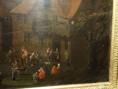null Ecole Flamande, vers 1700, suiveur David Teniers 
Scène villageoise
Huile sur...