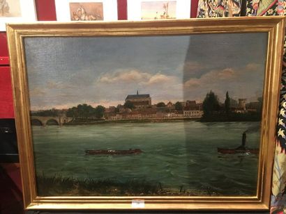  Ecole française vers1900
Pont de l'Arche et La Seine
Paire de toiles
48 x 67...