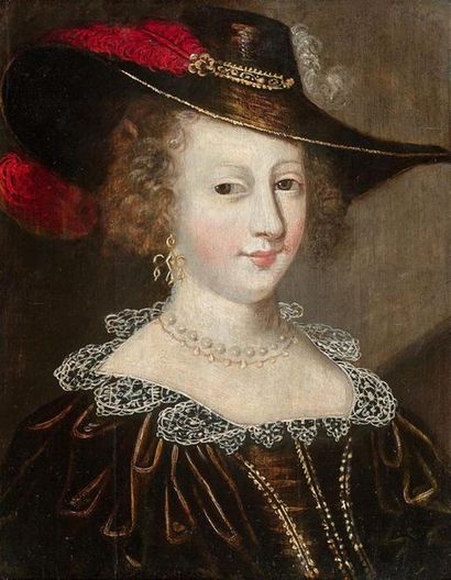 null Attribué à Jean DUCAYER (actif en France vers 1635)
Portrait de dame au chapeau...