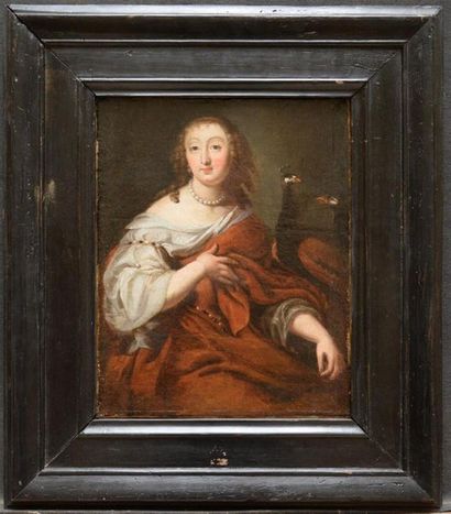 null École hollandaise du XVIIe siècle
Portrait de femme en Junon
Toile.
Restaurations...