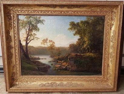 null Louise-Joséphine SARAZIN DE BELMONT (1790-1871)
Paysage de rivière à Albano
Toile.
Signé...