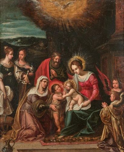 null Attribué à Pieter LISAERT (1595 - 1629/1630)
Sainte Famille avec sainte Anne
Panneau.
Au...