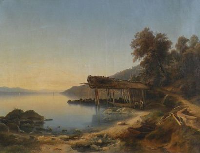 null Jean-Marc DUNANT-VALLIER (1818-1888)
Pêcheurs au bord d'un lac, 1845
Huile sur...