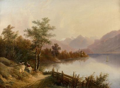 null François DIDAY (1802-1877)
Chemin au bord d'un lac en Suisse
Toile d'origine.
Signé...