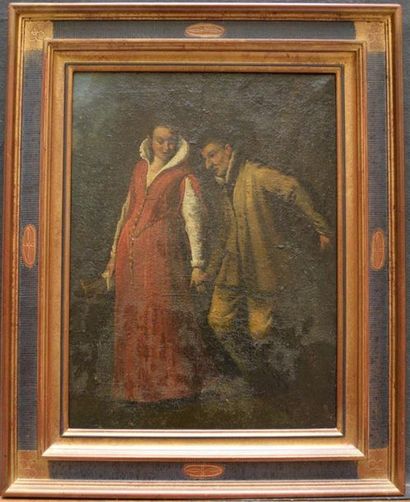null Ecole BOLONAISE du XVIIIe siècle
Un couple en costume
Sur sa toile d'origine.
Petits...