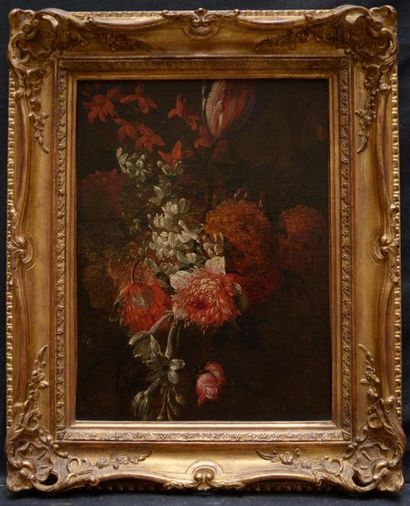 null Attribué à Jean Baptiste BOSSCHAERT
(1667-1746)
Fleurs coupées
Toile marouflée...