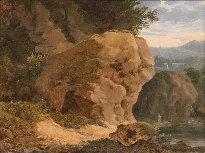 null Attribué à Alexandre Hyacinthe DUNOUY (1757-1841)
Paysage au rocher
Papier marouflé...