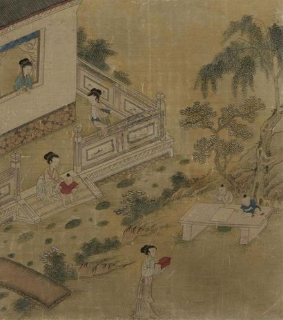 null Cinq peintures en rouleau à l'encre et couleur sur soie
Chine, XIXe siècle
À...