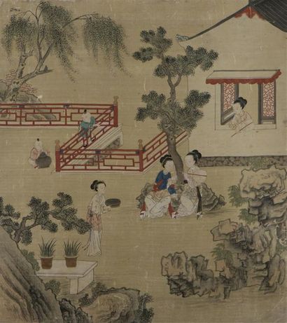 null Cinq peintures en rouleau à l'encre et couleur sur soie
Chine, XIXe siècle
À...