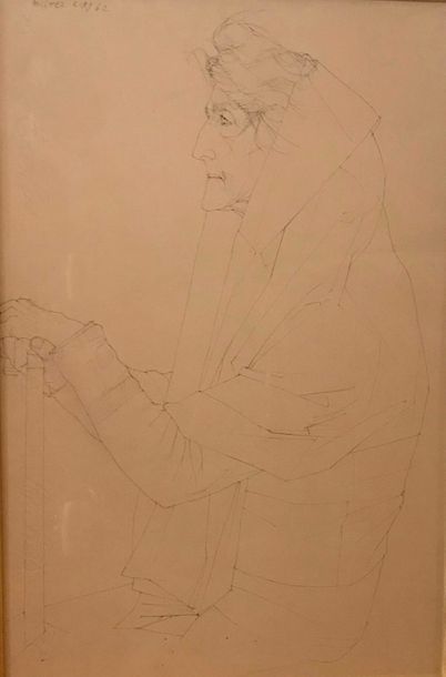 null Michel CIRY (1919-2018) Portrait de vieille dame Gravure signée en haut à gauche...