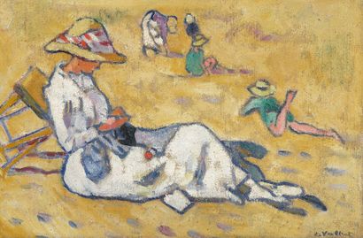 null Louis VALTAT (1869-1952), Femme sur la plage, 1916 Huile sur toile signée en...