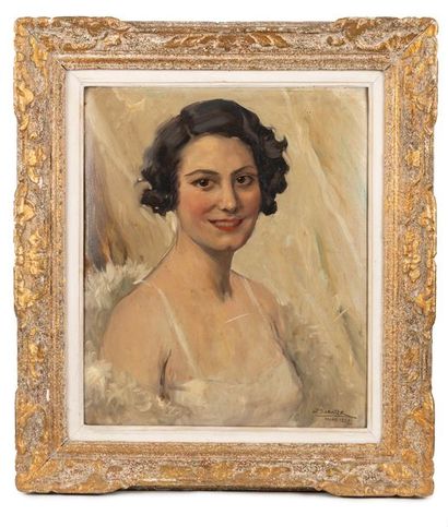 null Daniel SABATER y SALABERT (1888-1951) Portrait de jeune femme, 1932 Huile sur...