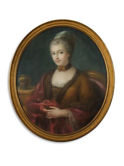 null Ecole FRANCAISE du XIXème dans le gout du XVIIIème siècle Portrait de femme...