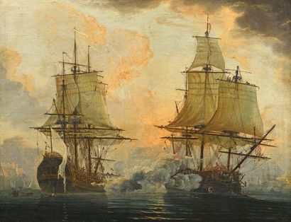  Attribué à Louis – Philippe CREPIN (1772 – 1851) Bataille navale franco – anglaise...