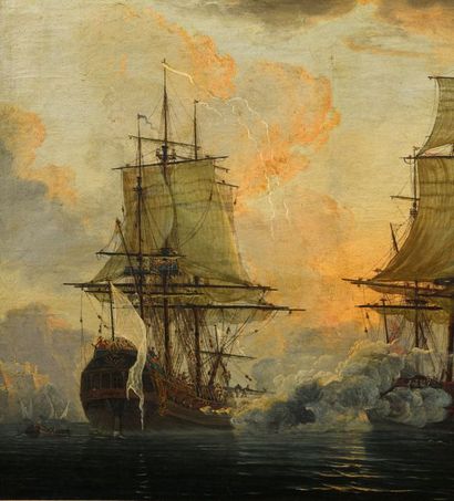  Attribué à Louis – Philippe CREPIN (1772 – 1851) Bataille navale franco – anglaise...