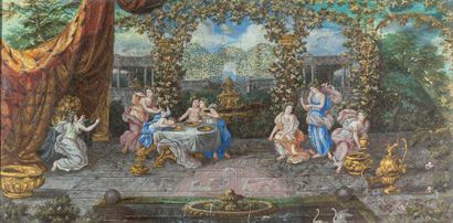 null Jean II COTELLE (Paris 1645 – Villiers sur Marne 1708) Banquet dans le jardin...