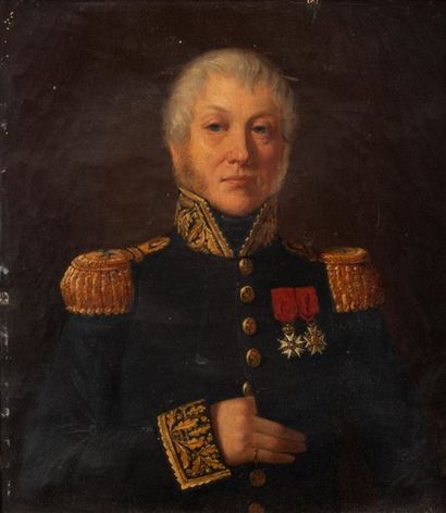 null Ecole FRANCAISE vers 1840 Portrait d’un officier Sur sa toile d’origine 30 x...