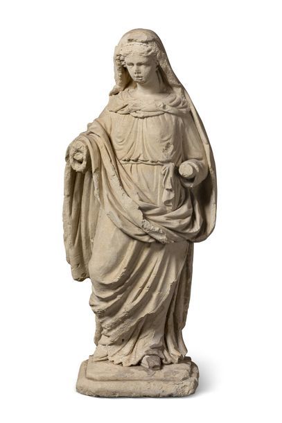 null École française de la fin du XVIème siècle Sainte femme au drapé Sculpture en...