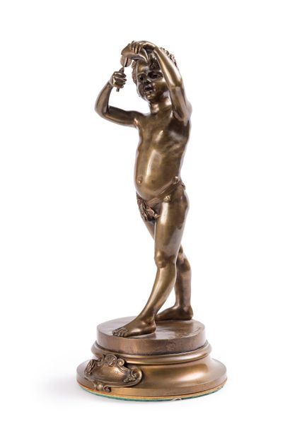 null Gabrielle DUMONTET (1860-1936) Statuette en bronze patiné représentant un garçonnet...