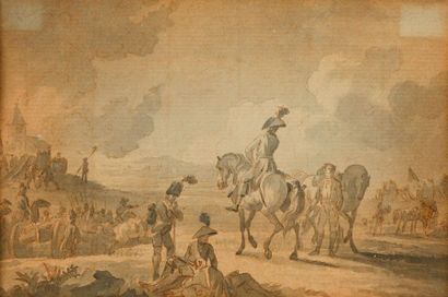 Ecole HOLLANDAISE du XVIIIème siècle Soldats sur un champ de bataille Plume et encre...