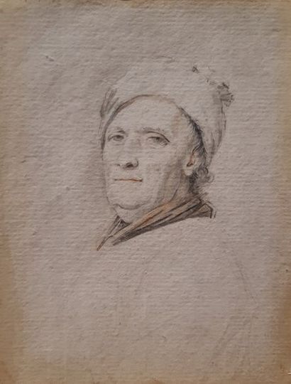 Ecole ANGLAISE de la fin du XVIIIème siècle Portrait d'homme au bonnet Pierre noire...