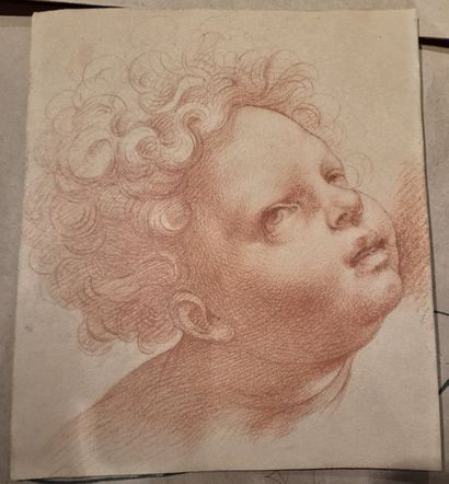 ÉCOLE ITALIENNE DU XVIIIÈME SIÈCLE Tête d'ange Sanguine 23,5 x 21 cm