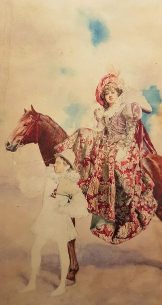 null Giuseppe SIGNORINI 
(Rome 1857 - 1932)
Jeune femme en costume Renaissance, montée...