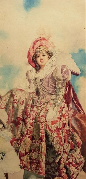 null Giuseppe SIGNORINI 
(Rome 1857 - 1932)
Jeune femme en costume Renaissance, montée...
