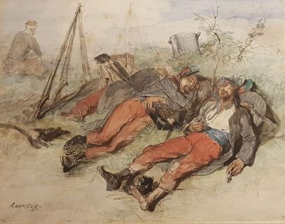 null Clément Auguste ANDRIEUX
(Paris 1829 - Samois 1880)
Soldats à la guerre de 1870
Plume...