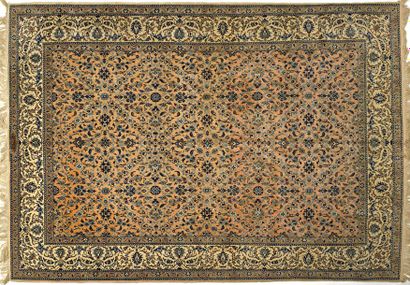 null NAIN - CHICLA RUG (Iran) in wool and silk, light salmon-pink background with...