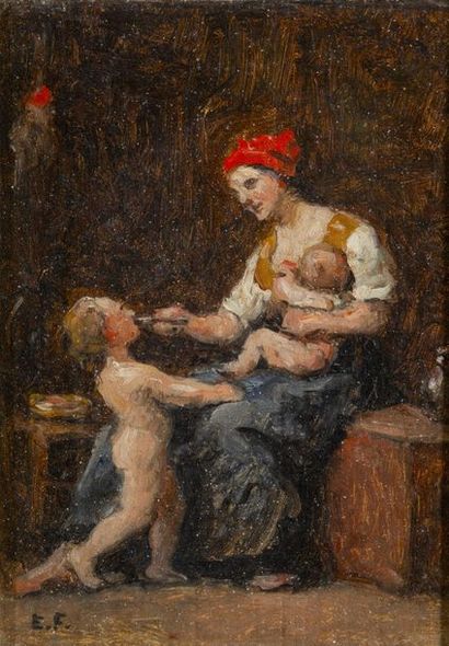 null Eugène FEYEN (1815-1908)

Mère nourrissant des enfants

Huile sur panneau.

Monogrammée...