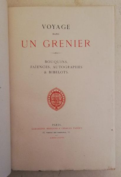 null CANIVET (Ch.). Voyage dans un grenier. Paris, Damascène Morgand, 1878 ; in-8,...