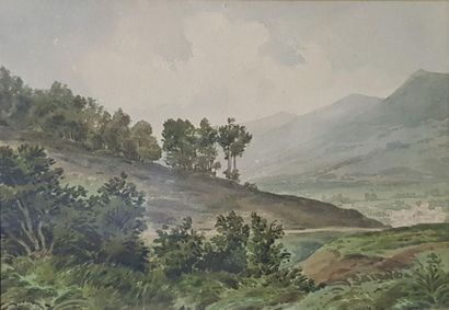 null Ecole fin XIXème siècle 
Paysage de montagne 
Aquarelle sur papier
Dim. 13 x...